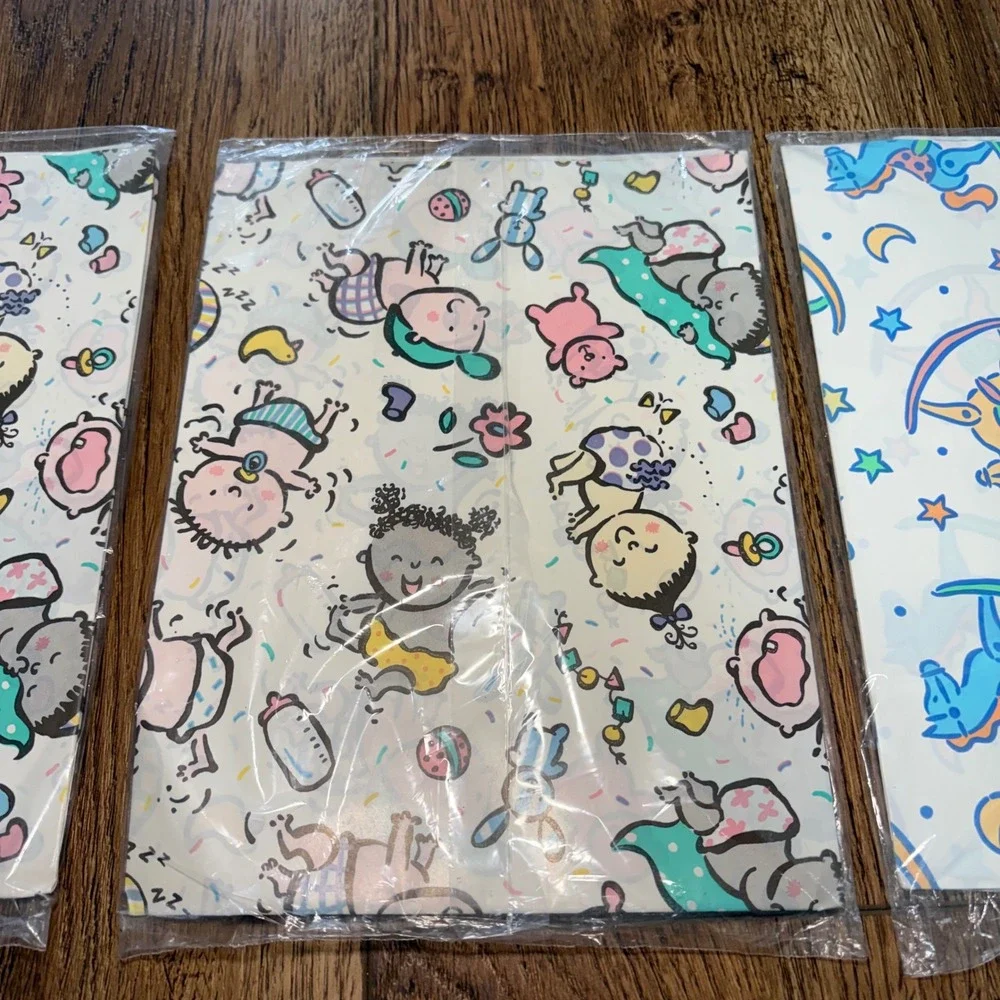 Vintage Gibson Greetings Baby Shower Gift Wrap Lot 3 Packs Rocking Horse Party